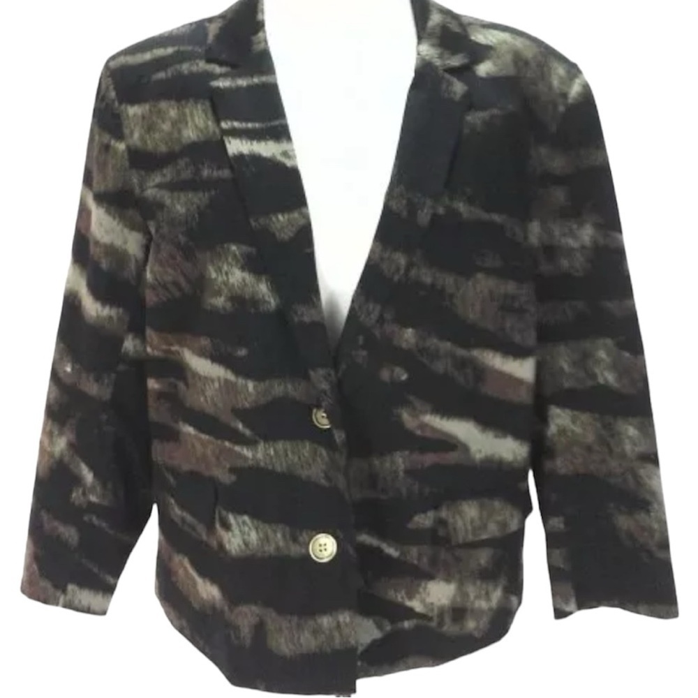 Michael Michael Kors animal print black brown tan two button front blazer Sz‎ 8